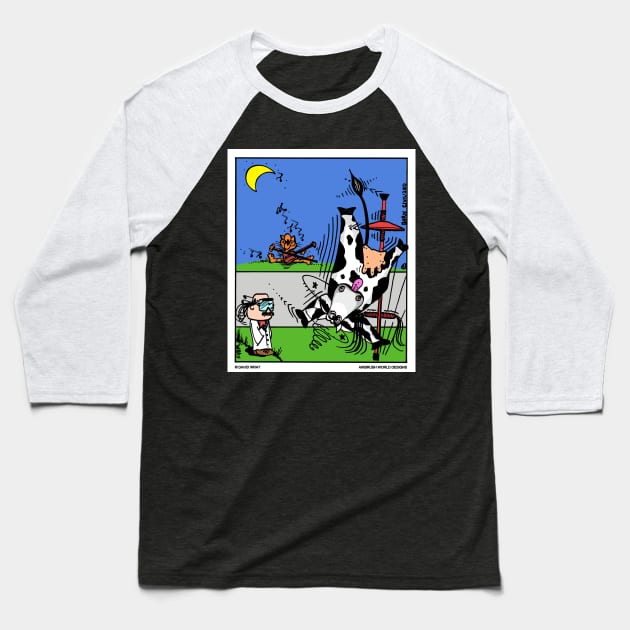 Cat & The Fiddle Cow Jump Over The Moon Novelty Gift Baseball T-Shirt by Airbrush World